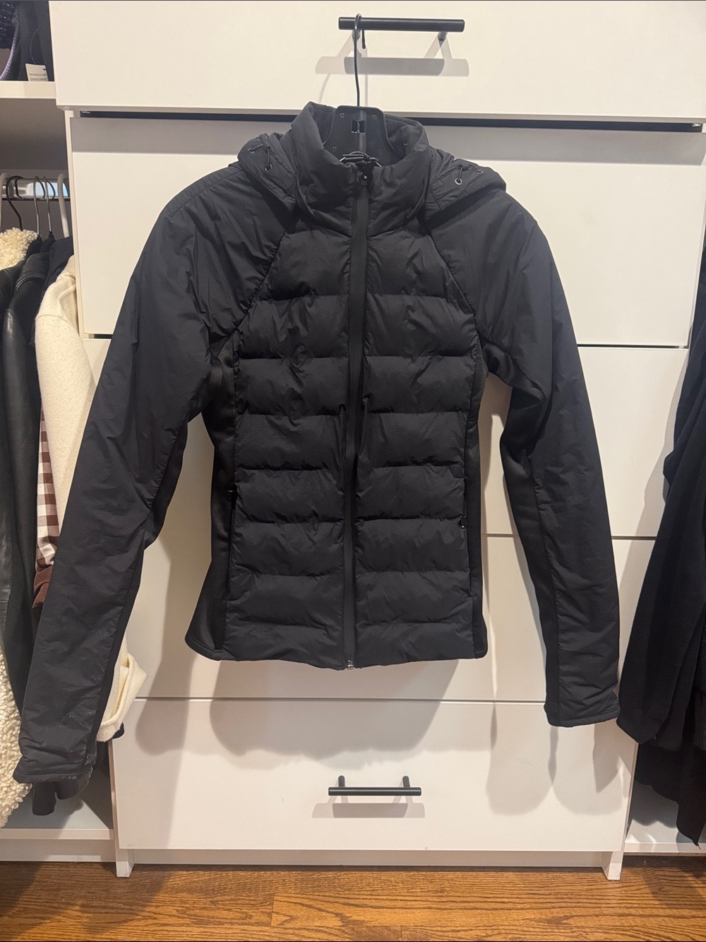 Athleta Black Quilted Hooded Puffer Jacket